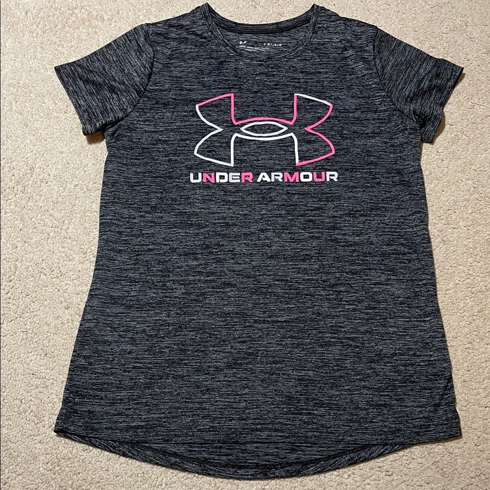 Under Armour girls black loose gear crewneck short sleeve t-shirt, large